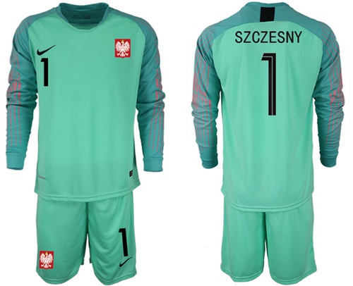 Poland #1 Szczesny Green Goalkeeper Long Sleeves Soccer Country Jersey